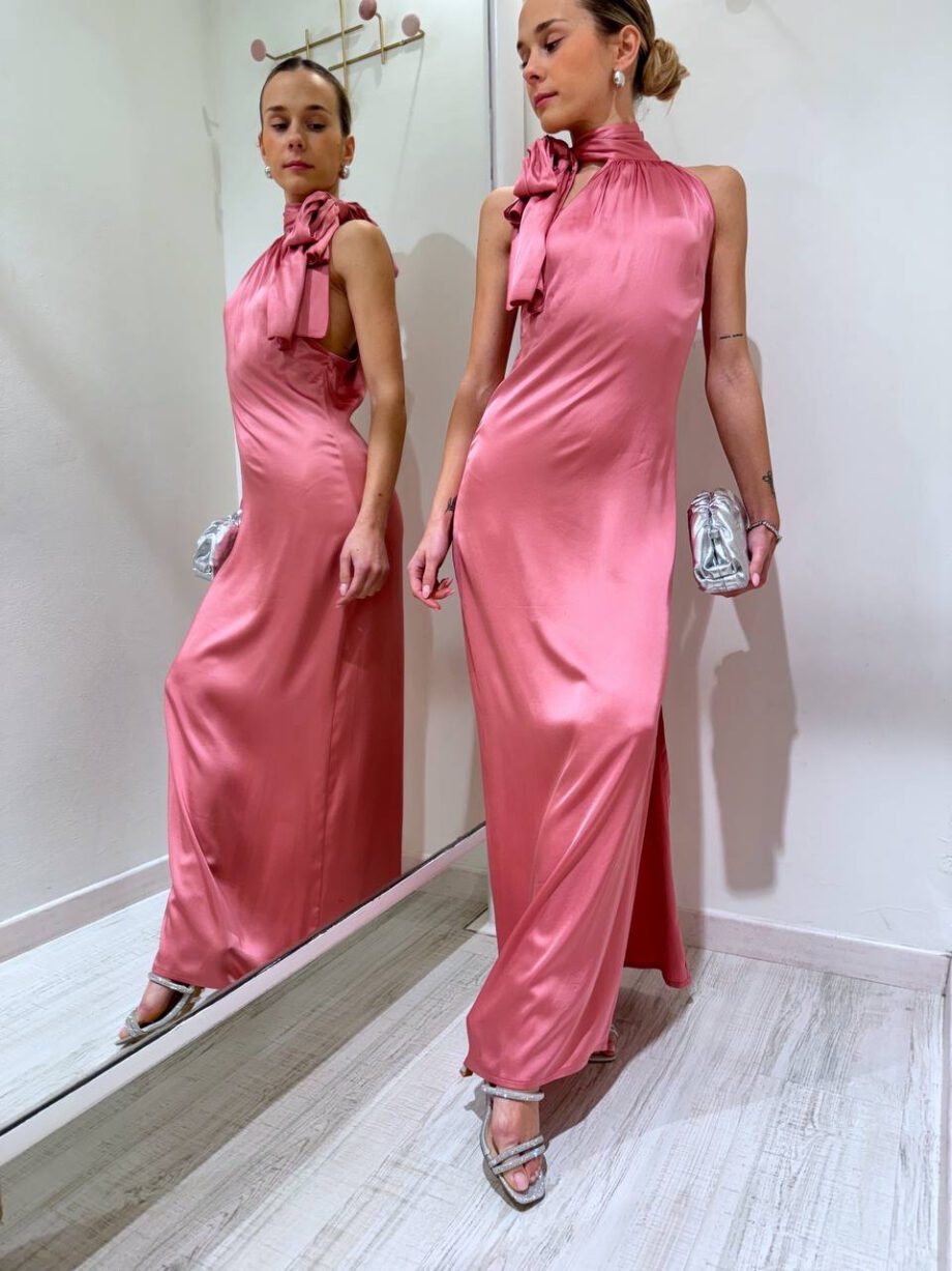 Shop Online Vestito lungo satin rosa monospalle HaveOne