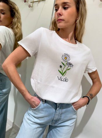 Shop Online T-shirt bianca ricamo fiore Vicolo