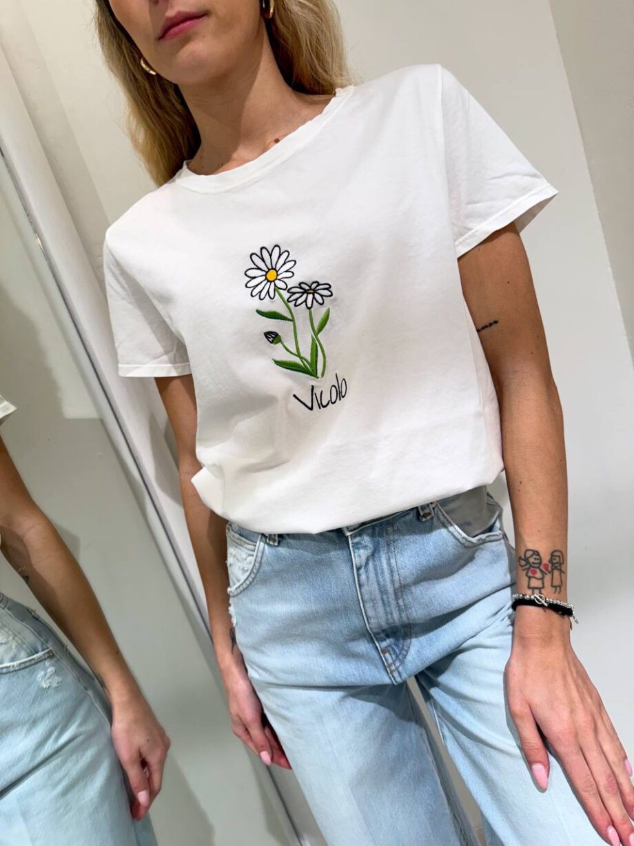 Shop Online T-shirt bianca ricamo fiore Vicolo