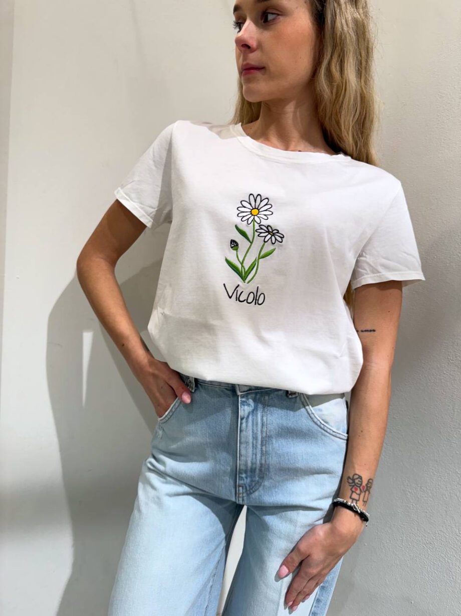 Shop Online T-shirt bianca ricamo fiore Vicolo