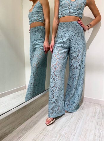 Shop Online Pantalone palazzo azzurro pizzo macramè HaveOne