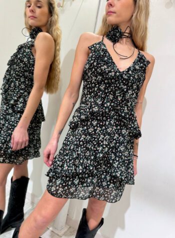 Shop Online Vestito corto nero micro fiori balze Kontatto
