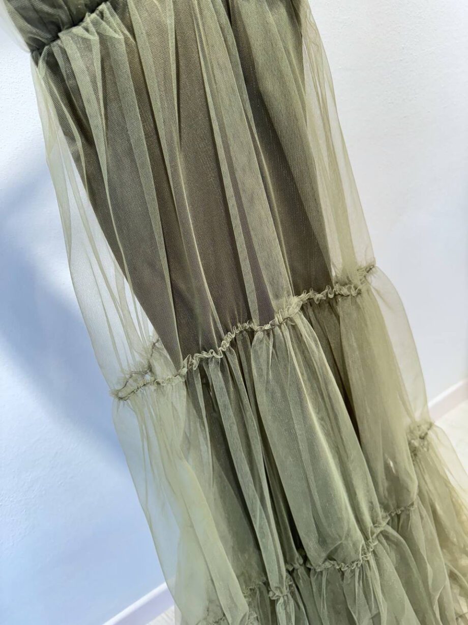 Shop Online Vestito lungo verde militare in tulle con balza Souvenir