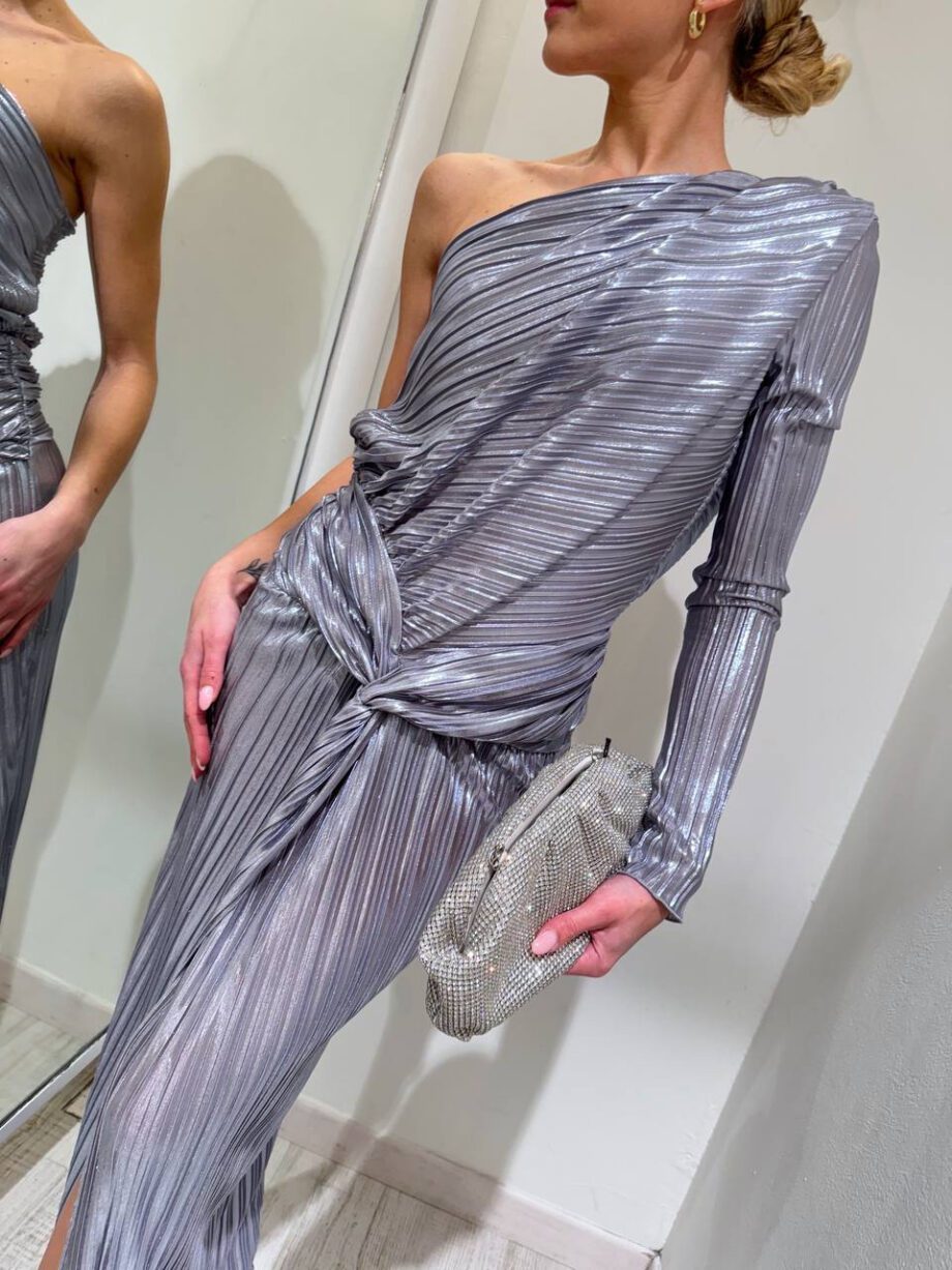 Shop Online Vestito lungo argento spalmato monospalla Souvenir