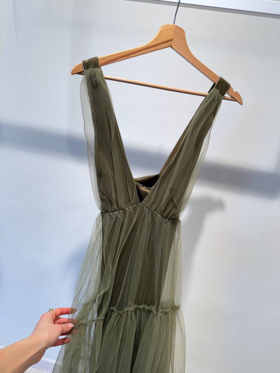 Shop Online Vestito lungo verde militare in tulle con balza Souvenir