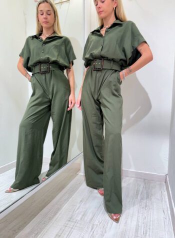 Shop Online Tuta lunga verde militare in lino Vicolo