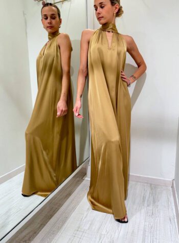 Shop Online Vestito lungo satin beige nocciola con fiocco Vicolo