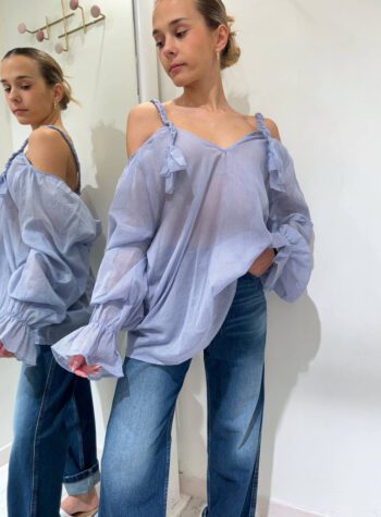 Shop Online Camicia a righe azzurra e bianca in mussola HaveOne