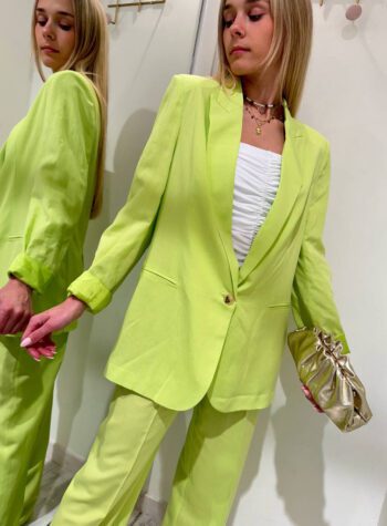 Shop Online Pantalone wide leg lime in lino Vicolo