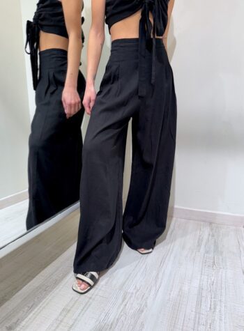 Shop Online Pantalone palazzo nero in lino HaveOne