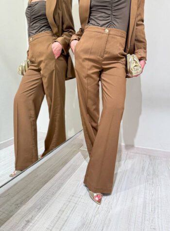 Shop Online Pantalone wide leg cacao in lino Vicolo