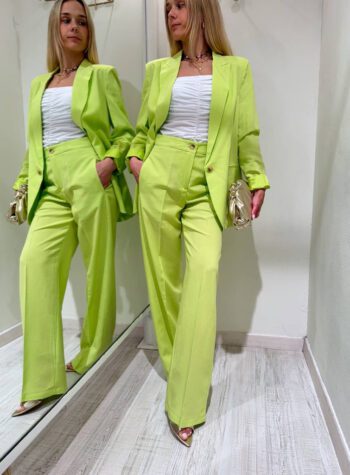 Shop Online Pantalone wide leg lime in lino Vicolo