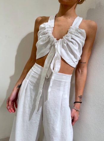 Shop Online Top crop bianco arricciato HaveOne