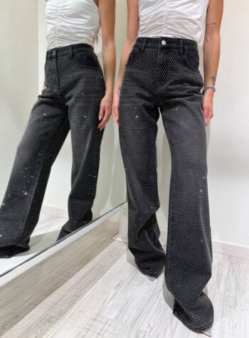 Shop Online Jeans palazzo nero con strass Vicolo