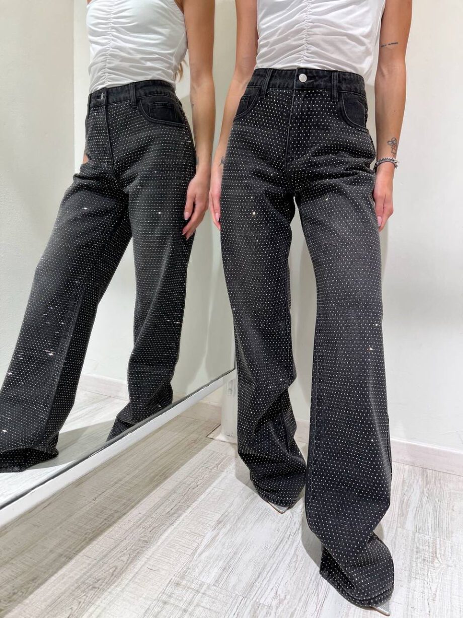 Shop Online Jeans palazzo nero con strass Vicolo