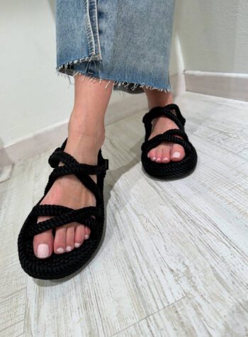 Shop Online Sandalo platform Tahiti in corda nero Bohonomad