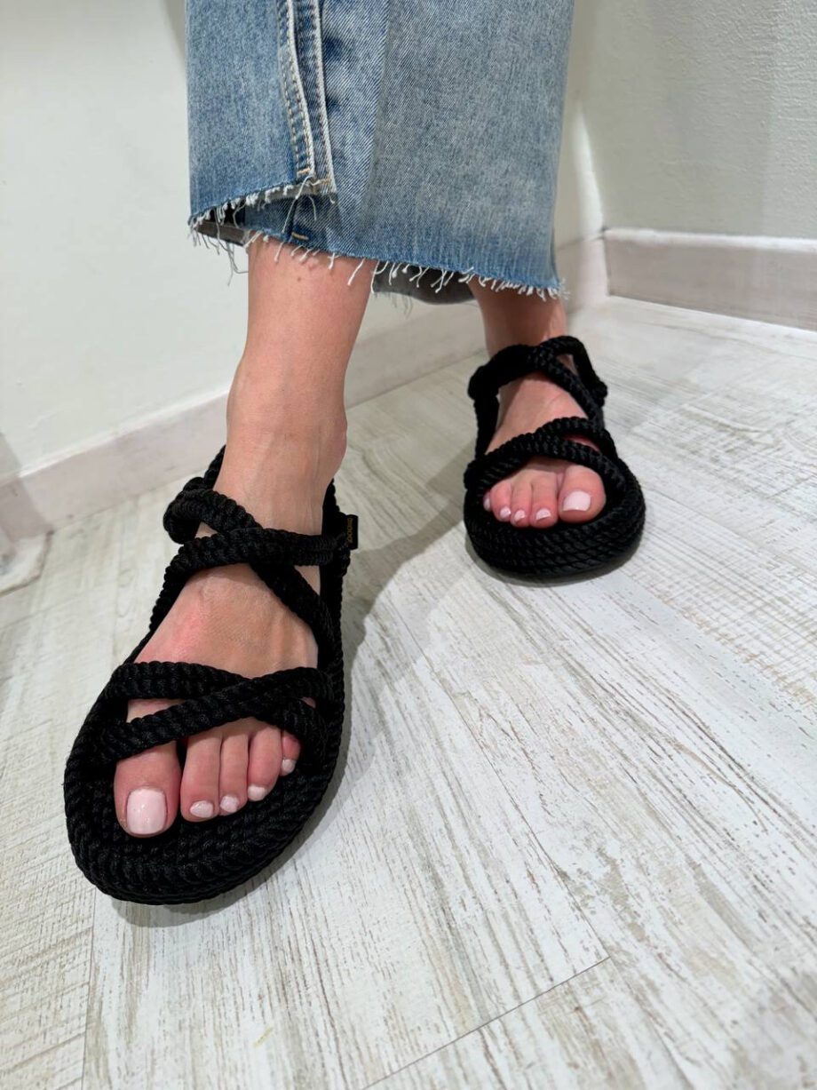 Shop Online Sandalo platform Tahiti in corda nero Bohonomad