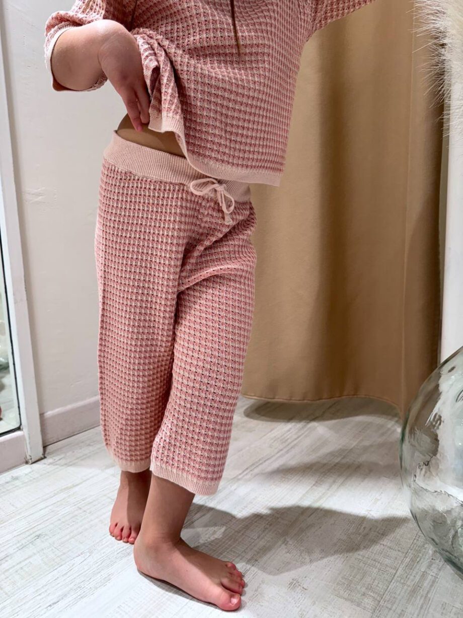 Shop Online Pantalone palazzo corto in maglia rosa Lil' Atelier