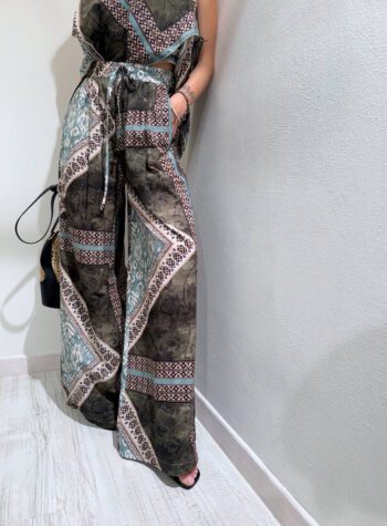 Shop Online Pantalone palazzo fantasia verde Vicolo