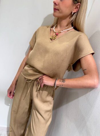 Shop Online Pantalone palazzo nocciola con laccio Vicolo