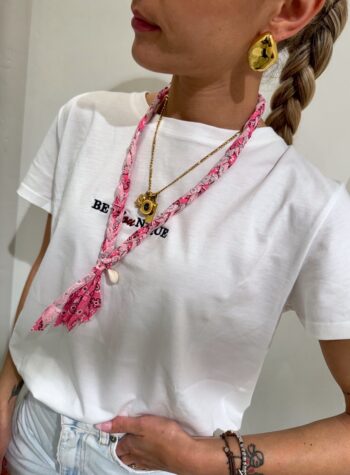 Shop Online Collana bandana intrecciata rosa con conchiglia