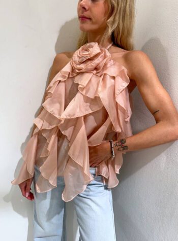 Shop Online Top foulard rosa cipria con rouches HaveOne