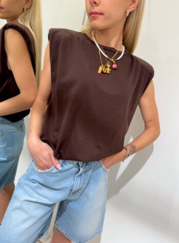 Shop Online T-shirt smanicata bianca con spalline imbottite Vicolo