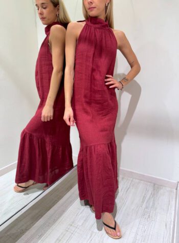 Shop Online Vestito bordeaux lungo in lino con balza Vicolo