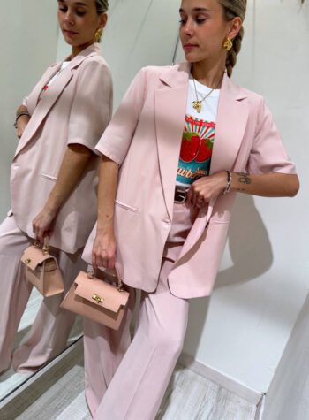 Shop Online Pantalone dritto rosa cipria con cintura HaveOne