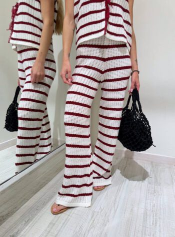 Shop Online Pantalone crochet bianco righe bordeaux HaveOne