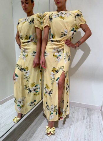 Shop Online Vestito midi giallo stampa fiore bianco con arriccio Vicolo