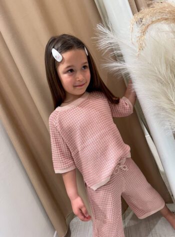 Shop Online Pantalone palazzo corto in maglia rosa Lil' Atelier