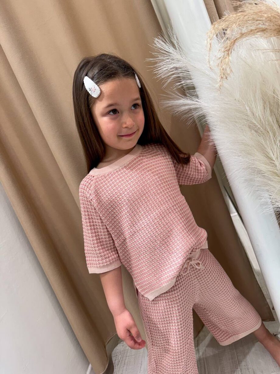 Shop Online Pantalone palazzo corto in maglia rosa Lil' Atelier