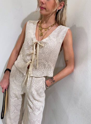 Shop Online Pantalone palazzo burro crochet Susy Mix