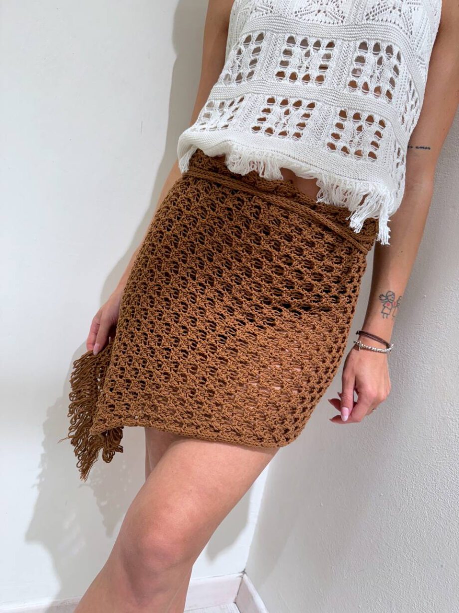 Shop Online Pareo corto crochet cioccolato con frange HaveOne