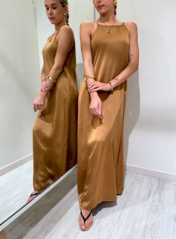 Shop Online Vestito lungo satin nocciola HaveOne