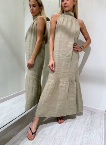 Shop Online Vestito beige lungo in lino con balza Vicolo