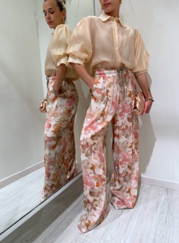 Shop Online Pantalone fluido palazzo rosa fantasia floreale Vicolo