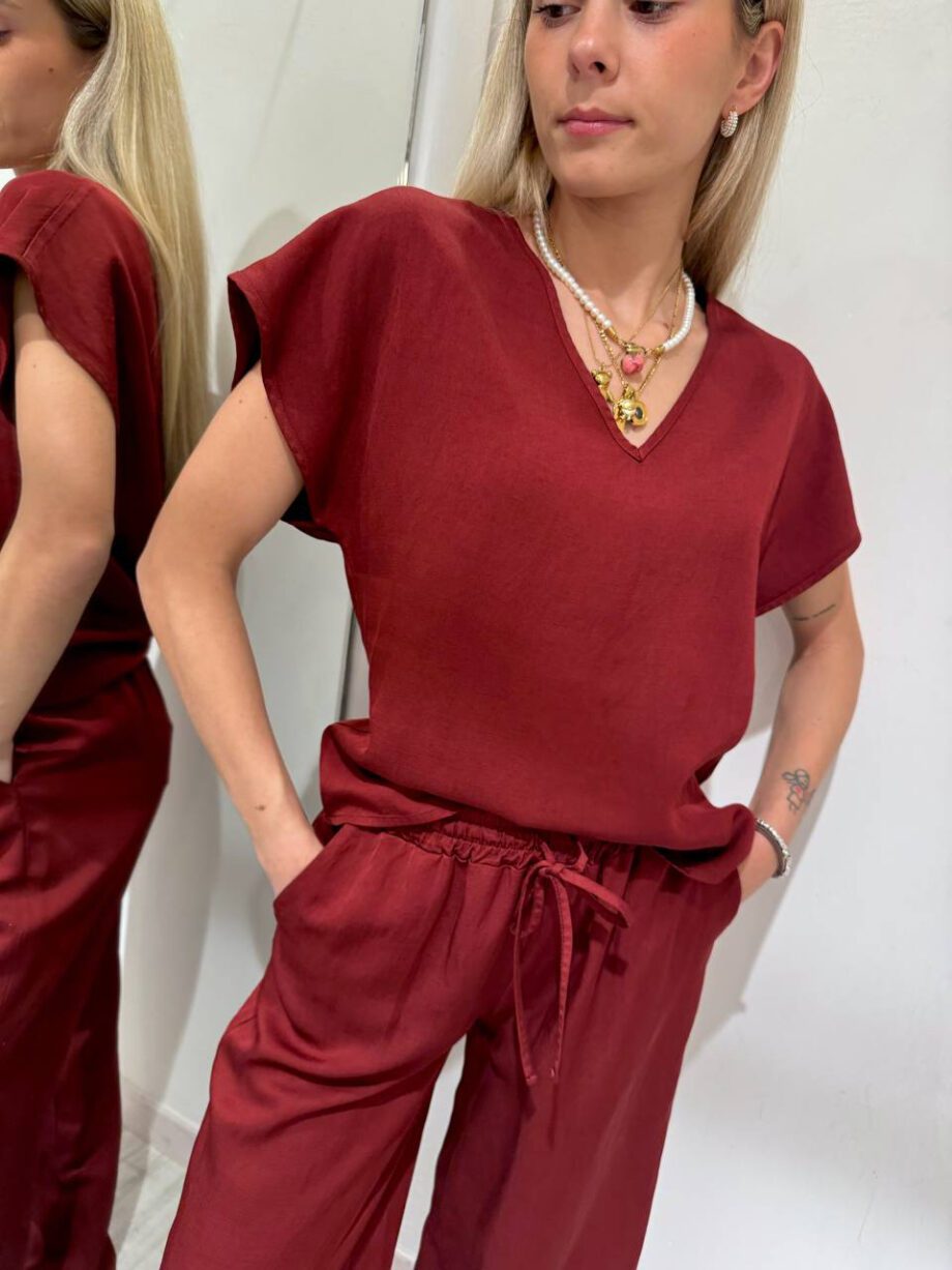Shop Online Pantalone palazzo bordeaux con laccio Vicolo