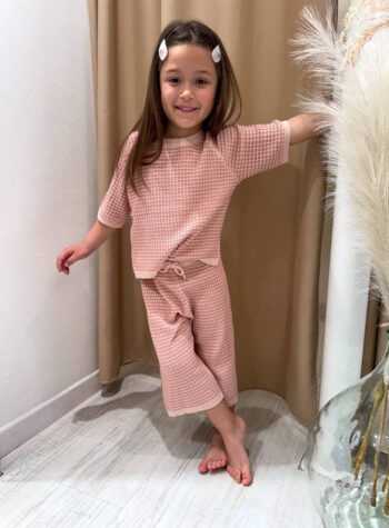 Shop Online Pantalone palazzo corto in maglia rosa Lil' Atelier