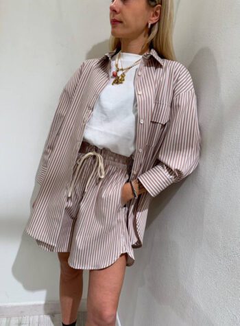 Shop Online Short ampio in cotone a righe tortora Vicolo