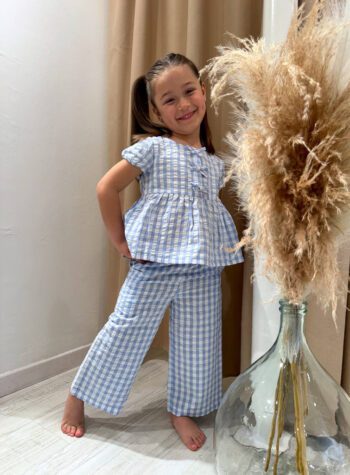 Shop Online Pantalone palazzo check azzurro e bianco Name It