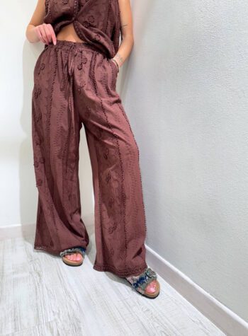 Shop Online Pantalone palazzo con ricami moro HaveOne