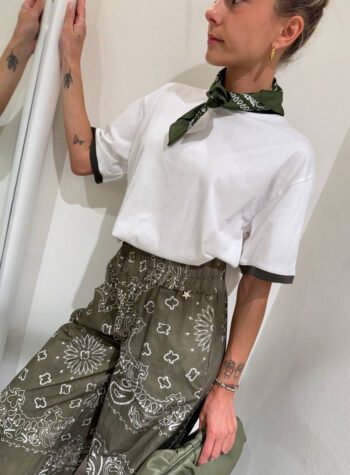 Shop Online Pantalone palazzo verde militare fantasia cachemire Souvenir