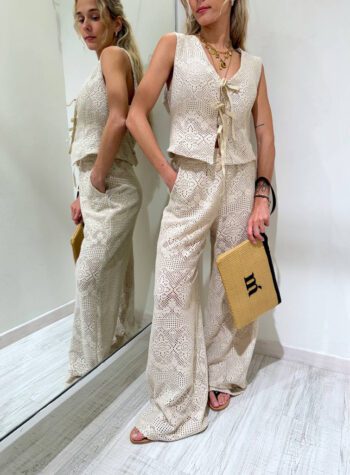 Shop Online Pantalone palazzo burro crochet Susy Mix