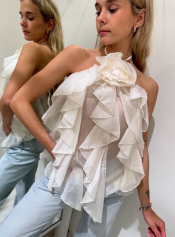 Shop Online Top foulard rosa cipria con rouches HaveOne