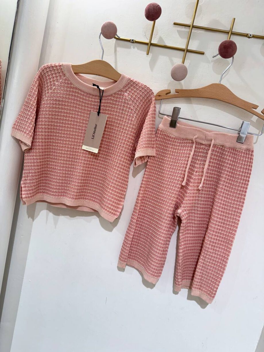 Shop Online Pantalone palazzo corto in maglia rosa Lil' Atelier