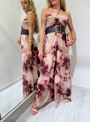 Shop Online Vestito lungo in fantasia biege e viola tie dye Vicolo