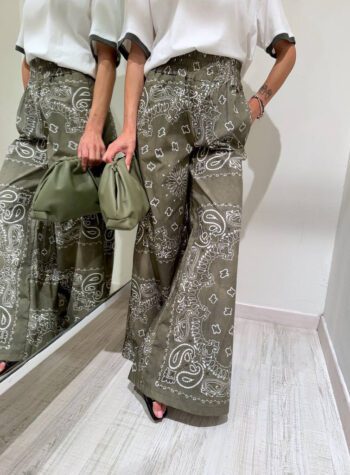Shop Online Pantalone palazzo verde militare fantasia cachemire Souvenir