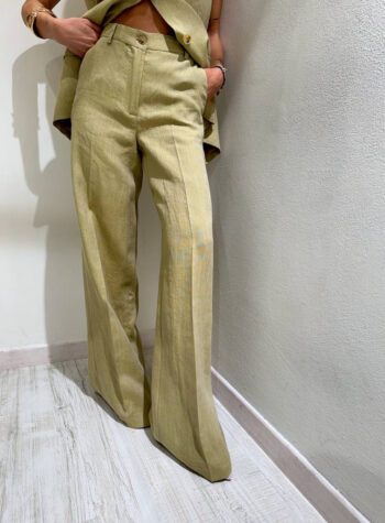 Shop Online Gilet verde oliva in lino con cintura Vicolo